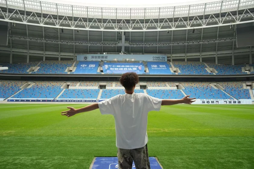 On the pitch at Shenzhen stadium
